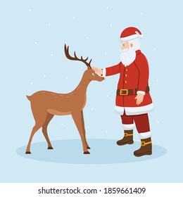 Santa Claus and reindeer. Merry Christmas and happy new year vector illustration.