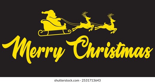 Santa Claus And Reindeer With Merry Christmas Text On Golden Gradient. Christmas Vector Design. Merry Christmas and Happy new year background. 