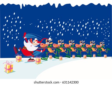 Santa Claus and reindeer on ice