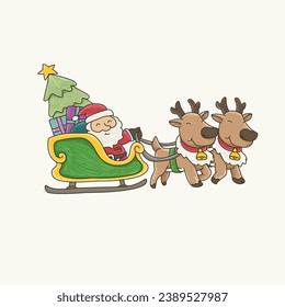 Santa Claus and reindeer on a sleigh, vector illustration