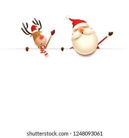 Santa Claus and Reindeer on top of billboard - isolated on white background