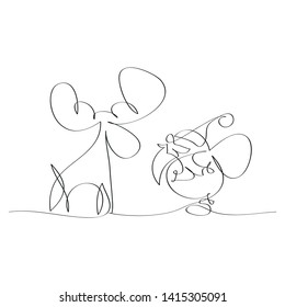 Santa Claus and reindeer one line vector drawing