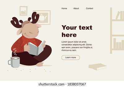 
santa claus reindeer reading a book in a cozy home