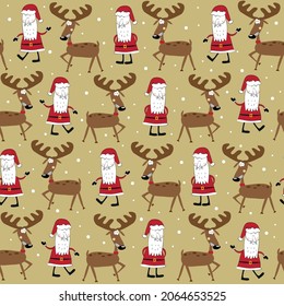 Santa Claus and reindeer seamless pattern for Christmas. Good for textile print, wrappig paper, cover, backround and other decoration.