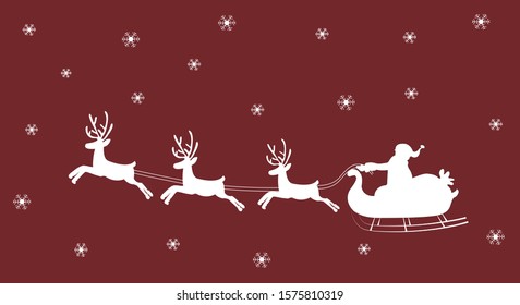 Santa claus with a reindeer silhouette illustration red background