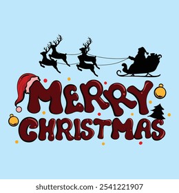 santa claus and reindeer silhouette merry christmas card colored vector illustration art