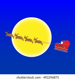 Santa Claus and Reindeer in the sky over the moon  - best for christmas and new year 