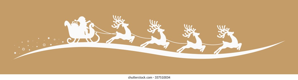 santa claus reindeer sleigh gold background
