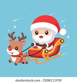 Santa Claus with Reindeer Sleigh Magical Christmas Vector