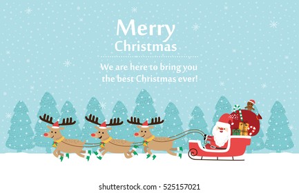  Santa Claus with Reindeer Sleigh. Vector illustration 