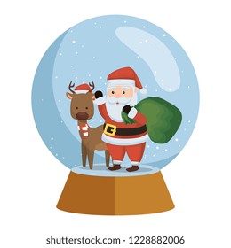 santa claus with reindeer in snow sphere