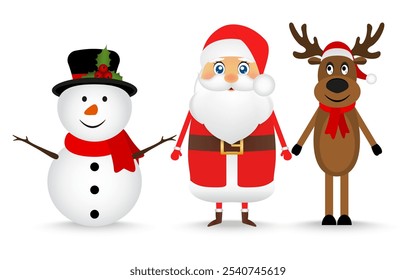 Santa Claus, reindeer and snowman for christmas 