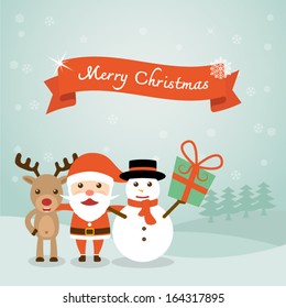 santa claus reindeer and snowman , merry christmas vector eps 10 illustration