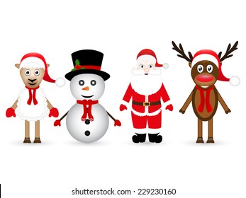 Santa Claus, reindeer, snowman and sheep 