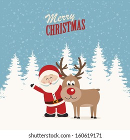 santa claus and reindeer snowy winter background