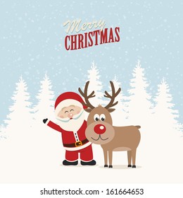 santa claus and reindeer snowy winter background