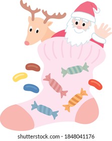Santa Claus and reindeer in socks