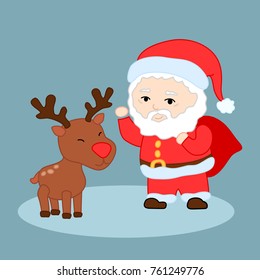 Santa Claus   reindeer vector icon  Merry Christmas Happy New Year greeting card  Winter holiday clipart  Santa   deer cute characters  Christmas symbol  Santa Claus   deer cartoon illustration