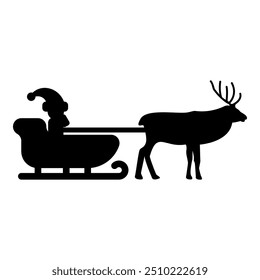 Santa Claus in a reindeer wagon chariot with sled icon black color vector illustration image flat style