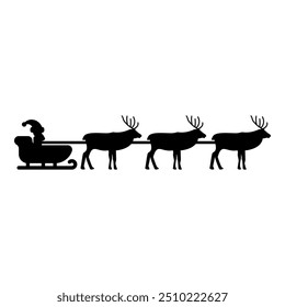Santa Claus in a reindeer wagon chariot with sled icon black color vector illustration image flat style