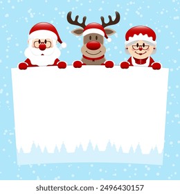 Santa Claus Reindeer And Santa´s Wife Wish List Snow Blue Dark Red