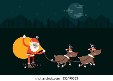 Santa Claus and Reindeers.