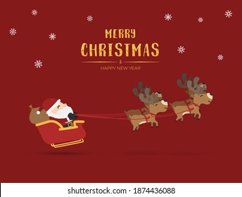 santa claus and reindeers chariot christmas greetings