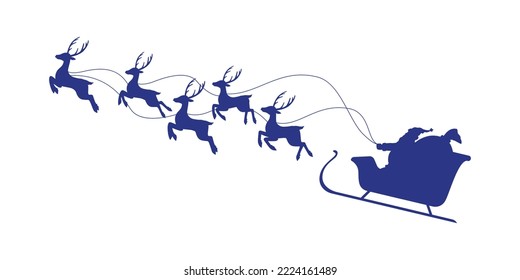 Santa claus with reindeers silhouette semi flat color vector element. Editable element. Full sized clipart on white. Christmas simple cartoon style illustration for web graphic design and animation