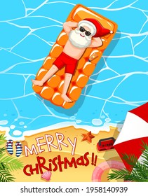 Santa Claus relax in the pool summer theme illustration