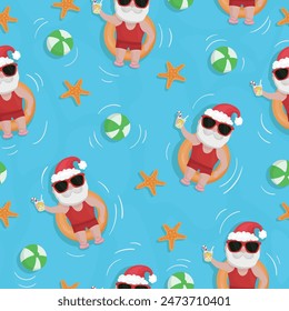 Santa Claus está descansando en la piscina sin patrón. Ilustración vectorial.