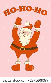 Santa Claus in retro style. Vector illustration in groovy cartoon style. For cards, posters, flyers, banners, design.
