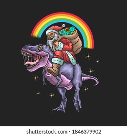santa claus ride dinosaur illustration vector graphic
