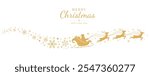 Santa Claus ride sleigh with flying reindeer. Snowflake and star decorative element. Santa Sleigh Silhouette. Merry christmas banner. Vector illustration