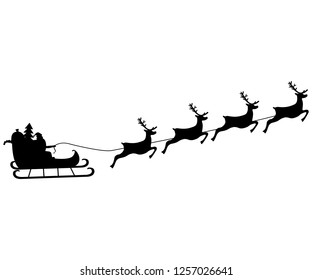 Santa Claus rides in harness on the reindeer