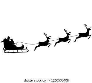 Santa Claus rides in harness on the reindeer