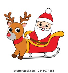Papai Noel cavalga seu trenó pela noite de Natal nevada, liderada por renas, entregando presentes e espalhando alegria para crianças em todo o mundo.
