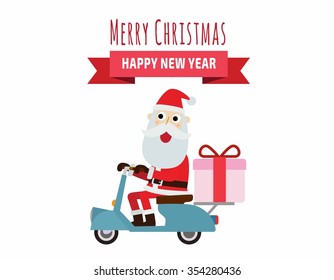 Santa Claus rides a motorcycle Send a gift.
illustration isolated on white backdrop
