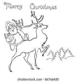 santa claus rides on deer