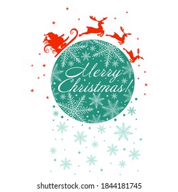 Santa Claus rides reindeer. Merry Christmas. Festive postcard. Vector illustration