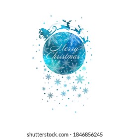 Santa Claus rides reindeer. Merry Christmas. Festive postcard. Mixed media. Vector illustration