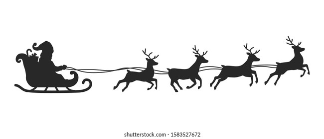 Santa claus rides reindeer sleigh silhouette vector image
