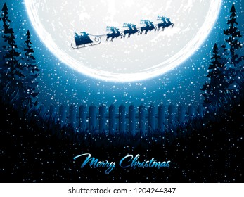 Santa Claus rides in a reindeer sleigh.Holiday greeting card vector.