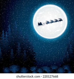 Santa Claus rides in a reindeer sleigh.Vector