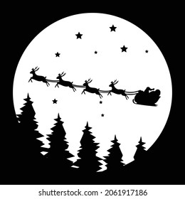 Santa Claus rides in a reindeer sleigh.Vectormerry christmas concept, design forweb banner, christmas invitattion card and happy new year festival, vector illustration.
