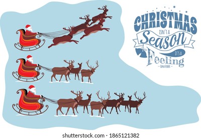 Santa Claus rides a reindeer wagon in winter