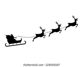 Santa Claus rides in a sleigh in harness on the reindeer . vector 