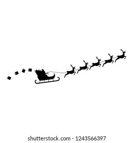 Santa Claus rides in a sleigh in harness on the reindeer . vector 