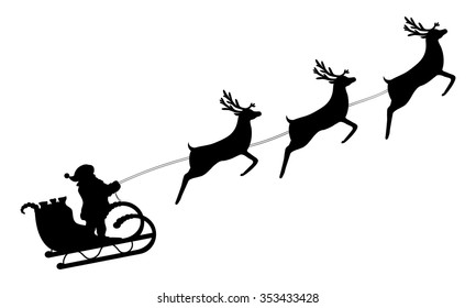 Santa Claus rides in a sleigh in harness on the reindeer 