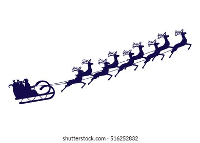 Santa Claus rides in a sleigh in harness on the reindeer