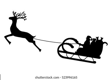 Santa Claus rides in a sleigh in harness on the reindeer vector